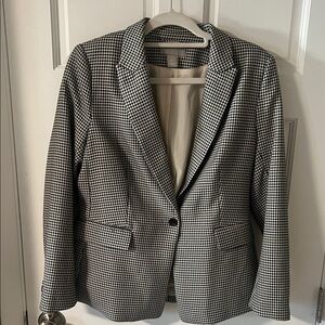 H&M Houndstooth Blazer Black/cream/hunter green Size M